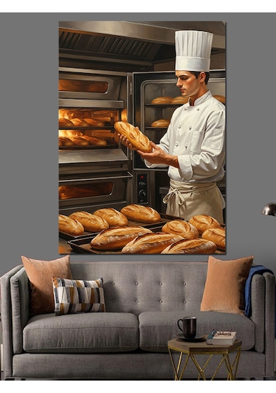 Ahşap Tablo Taze Ekmek Yapan Fırıncı Yiyecek Ve İçecek Tabloları