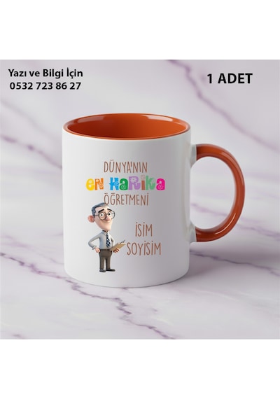 Dünyanın En Harika Öğretmeni Tasarımlı Kupa Bardak-öğretmenler Günü Hediye-kişiye Özel İsim Yazılır Turuncu