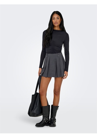 Only Onlhannah L/s Ruchıng Top Jrs Kadın Siyah T-shirt - 15363623