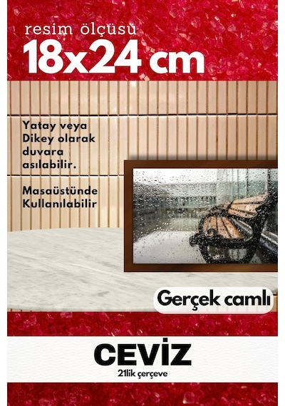 Gerçek Camlı 21lik Düz 18 X 24 Kahverengi Fotoğraf Resim Çerçevesi Ayaklı Arkalık Veya Duvara Asma