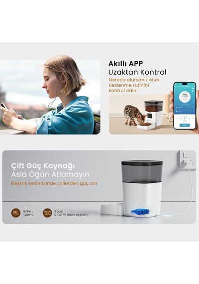 Elevate X 4l Wi-fi Akıllı Otomatik Kedi Köpek Mama Kabı Besleme Ünitesi Sesli Komut+çelik Kase+app Kontrol