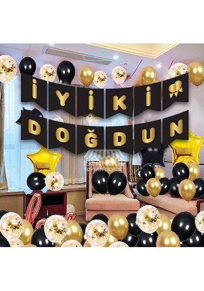 Siyah-gold İyi Ki Doğdun Banner Tüm Yaşlar
