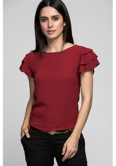 Cotton Mood Cottonmood 7222201 Kobe Fırfırlı Kısa Kol Bluz Bordo - L