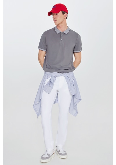 Ac&Co / Altınyıldız Classics Düğmeli Polo Yaka Cepsiz Slim Fit Erkek Tişört Gri