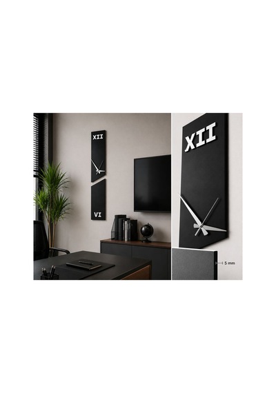 Arliadesign Modern Dekoratif Duvar Saati 20 X 100 Cm / Siyah Beyaz 5 Mm Mdf / Sessiz Mekanizmalı Salon Ve Ofis Saati