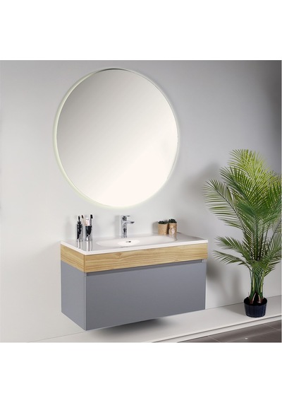 Kobos Harmony 100 Cm Banyo Dolabı Seti Light Grey + Meguro Gri Kobos Harmony 100 Cm Banyo Dolabı Seti Light Grey + Meguro Gri