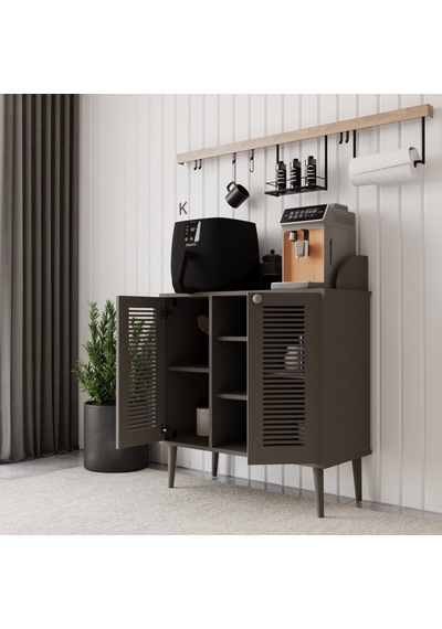 Kahve Kiler-kahve Köşesi %100 Mdf Lake Ahşap Ayak Çok Amaçlı Dolap Gri