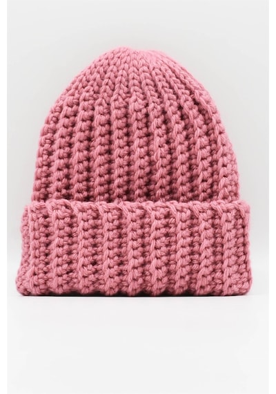 Külah Kadın El Örgüsü Kışlık Yün Bere Gül - Standart Pembe