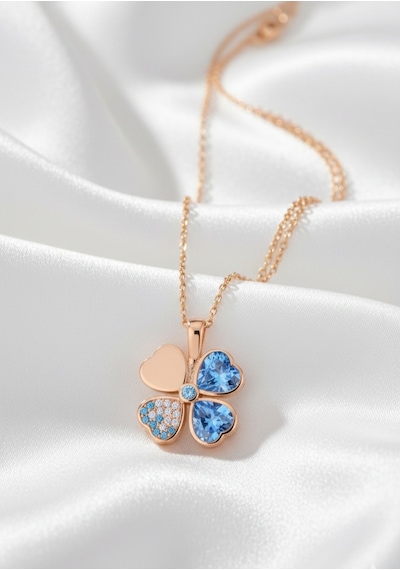 Çekirdekjewelry 925 Ayar Gümüş Aqua Taşlı Ters Yonca Kolye Pembe