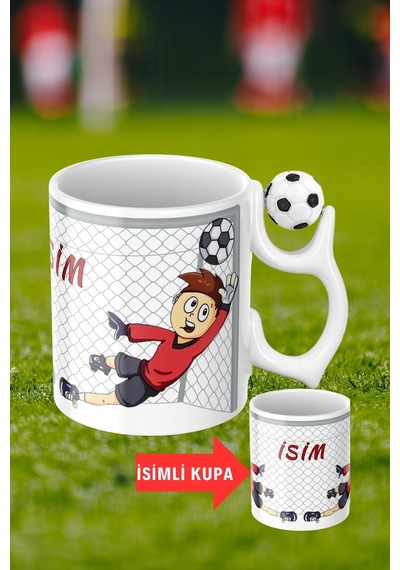 Siyah Beyaz Futbol Toplu Kaleci Baskılı-1 Taraftar İsimli Baskılı Kupa Bardak Beyaz