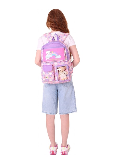 Kaukko Kız Çocuk Peluş Kedili İlkokul Okul Sırt Çantası - Pembe Mor - L5241 Pembe - Mor