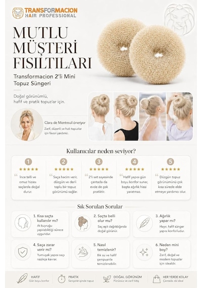 Transformacion Mini Saç Topuz Süngeri 2 Adet, 6 Cm, 7430000721337, Gold Genel