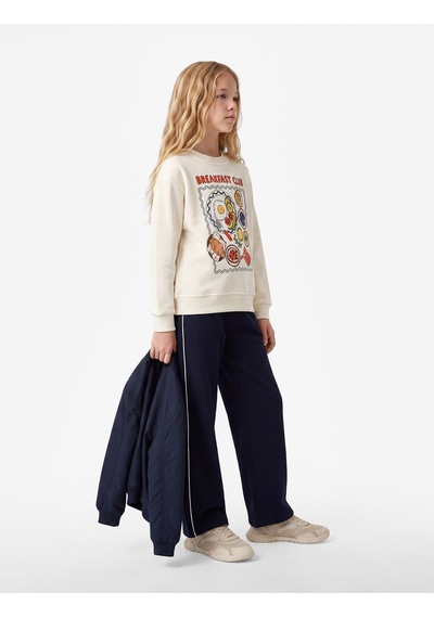 Koton Uzun Kollu Bisiklet Yaka Baskılı Sweatshirt Ekru 7wkg10445ak