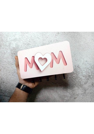 Pembe Kalpli Mom Anne Yazılı Bölmeli Anahtarlık Duvar Askılık Dekor Diğer