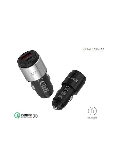 Auris Oto Çakmaklık 45 W Araç Şarj Cihazı Seti 2 Port Pd + Typec