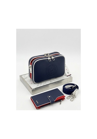 Just Polo Orijinal Kadın Lakost Ayarlanabilir Askılı Çapraz Omuz Çantası Ve Cüzdanı Kombin Shoulder Bag Lacivert - Kırmızı