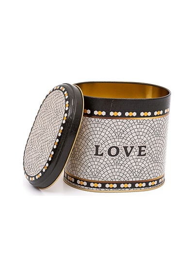 Mosaic Love Desenli Oval Metal Saklama Kabı 14 x 12 x 13 CM 1.4 L Çok Renkli