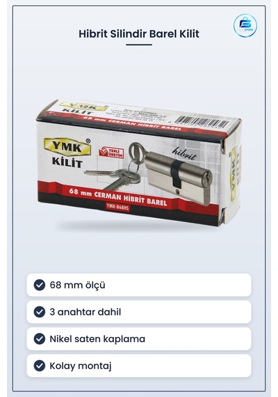 Hibrit Silindir Barel Kilit 68 Mm Nikel Saten 3 Anahtar Kapı Güve