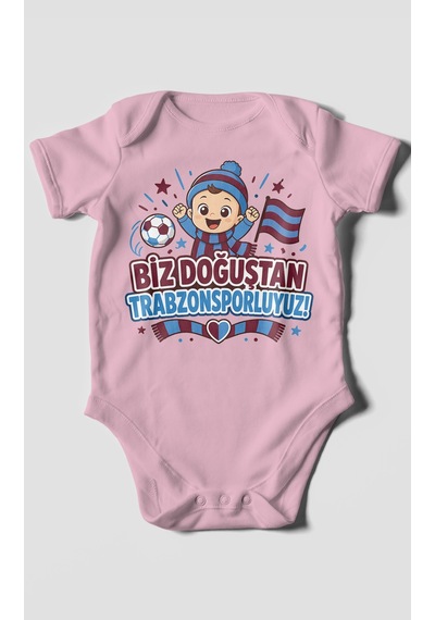 Morivokids Biz Doğuştan Trabzonsporluyum Kısa Kollu Bebek Body %100 Pamuk Koyu Pembe