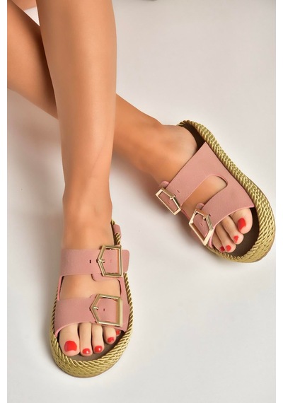 Fox Shoes U596030202 Pudra Süet Kadın Terlik Pudra