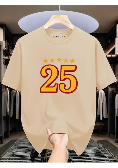 Şampiyon 25 Baskılı Unisex Tişört Bej