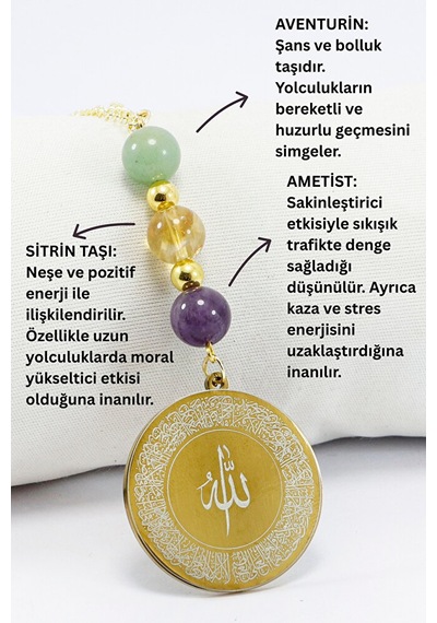Gold Renkli Çelik Allah Lafzı Ayetel Kürsi Nazar Ayeti Araba Diki