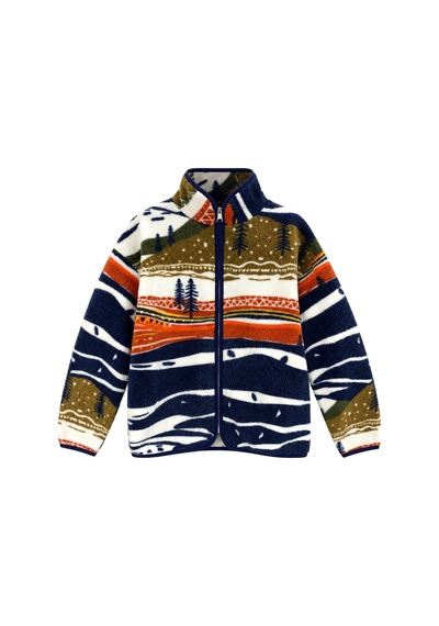 Vadon 1061 Kadın İskandinav Etnik Desenli Yandan Cepli Fermuarlı Polar Sweatshirt Lacivert