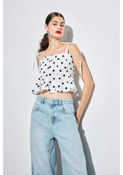 Defacto Fitted Puantiyeli Poplin Askılı Bluz F7579ax25auer105 Ekru