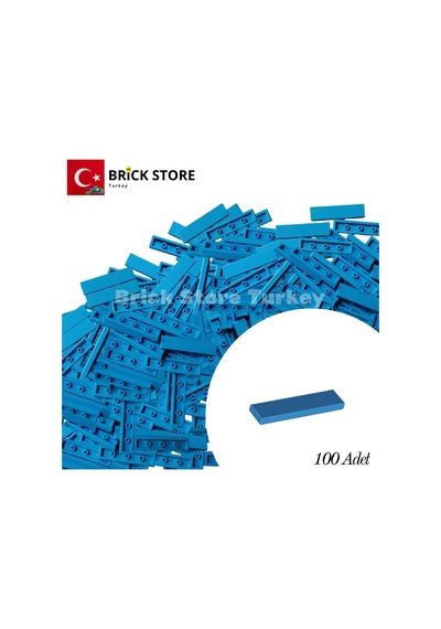Yedek Parçalar, 100 Adet 1x4 Tile Düz Fayans Parçası, Koyu Mavi Renk Dark Azure ,2431