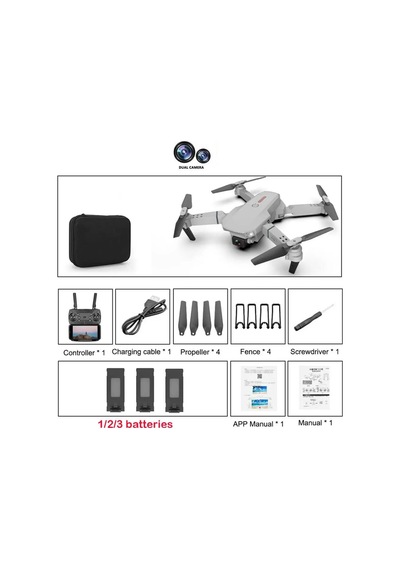 E88 Drone 4k Hd Çift Kameralı Drone App Kontrol Wifi Li Katlanabilir Quatcopter X3 Batarya
