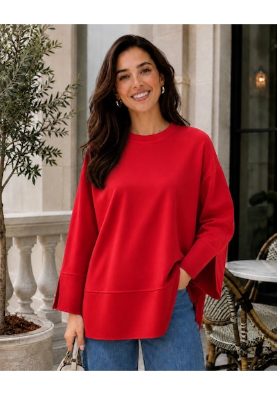 Unika Boutique Kadın Oversize Yırtmaçlı Uzun Kollu Salaş Bluz Kırmızı