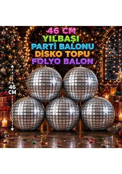 Yüksek Kalite 5 Adet 46cm Gümüş Aynalı Disko Topu Yılbaşı Balonu Gümüş Aynalı Disko Topu Folyo Balon