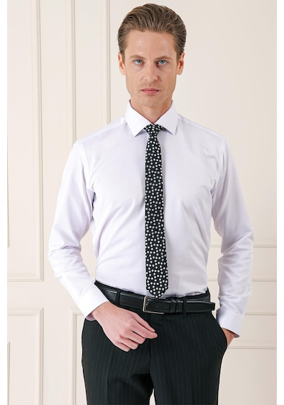 Efor Gk 718 Slim Fit Dokulu Pamuklu Klasik Beyaz Gömlek Beyaz