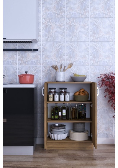 Masal Çok Amaçlı Dolap 2 Raflı 2 Kapaklı Mutfak Balkon Ceviz