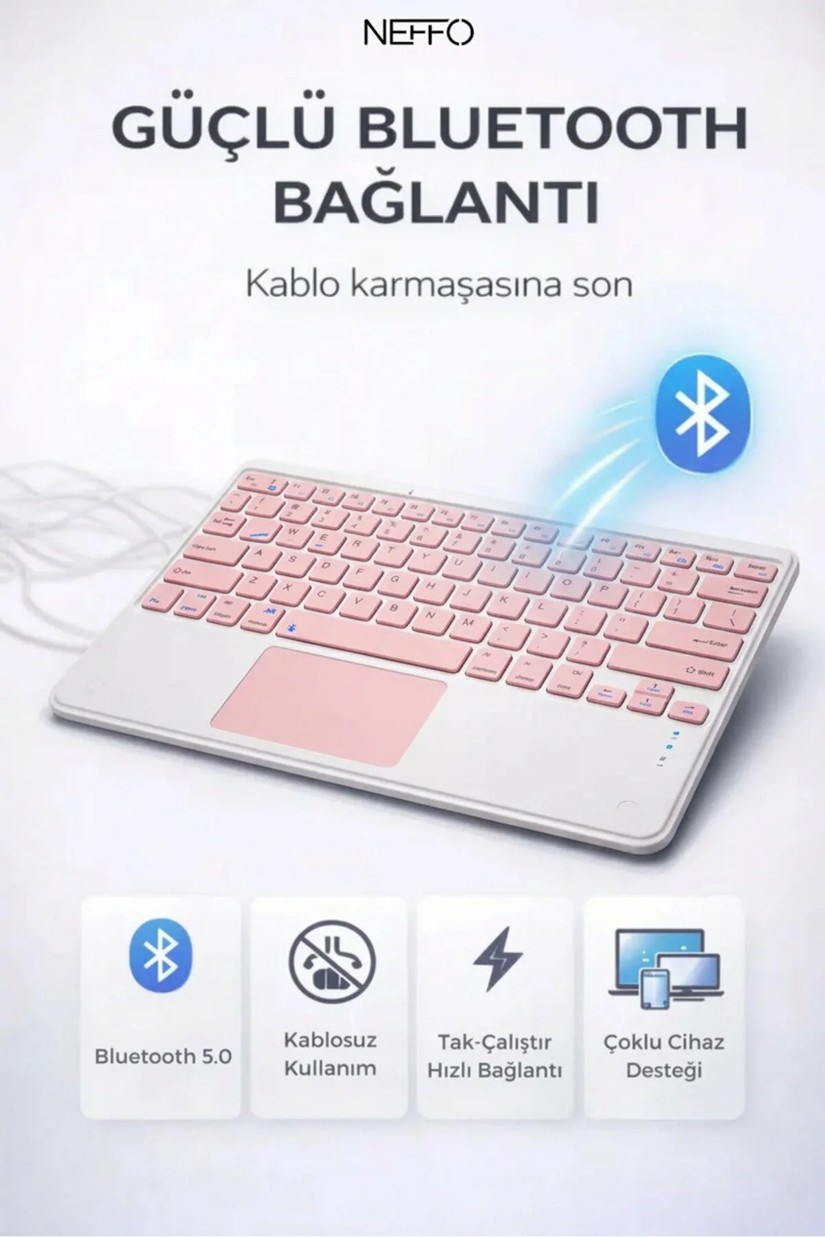 Touchpadli Kablosuz Klavye Sessiz Tuş Bilgisayar Tablet