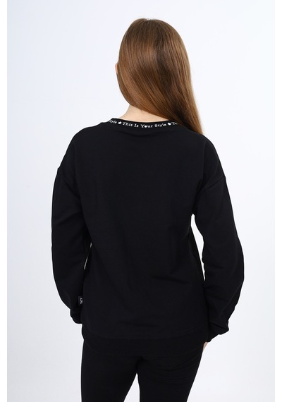Toontoy Kız Çocuk Okul Baskılı Sweatshirt Siyah