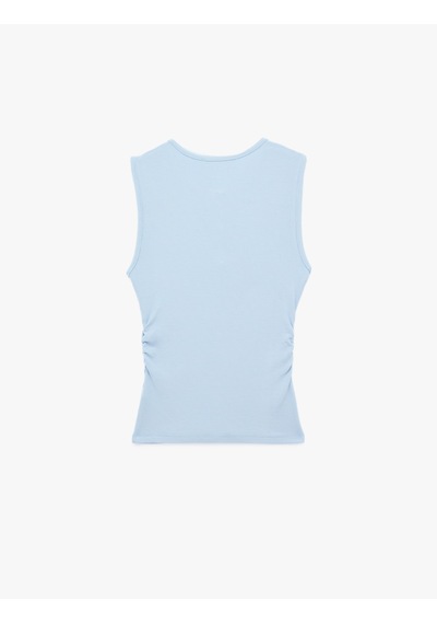 Koton Ribanalı Düğmeli Yuvarlak Henley Yaka Fitilli Atlet Mavi 6sak10407ek