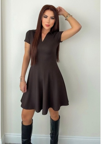 Etiler Collection Kadın Kısa Kollu V Yakalı Kısa Modal Elbise Kahve