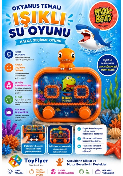 Su Oyunu Water Game Çocuklar İçin Eğlenceli Halka Geçirme Işıklı Dinazor Modelleri 2586bc-l12turun
