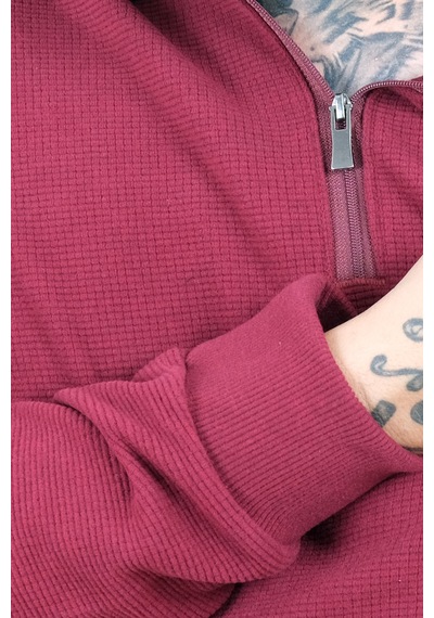 Mode Xl Büyük Beden Erkek Polo Waffle Kazak U25822 Bordo
