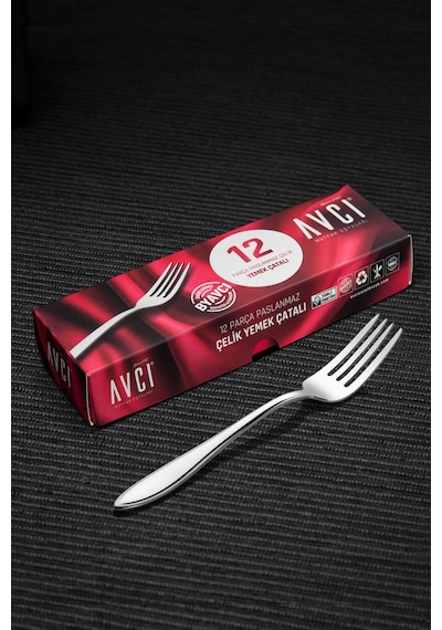 Avcı Elit 12 Adet Yemek Çatalı 18/10 Paslanmaz Çelik 2.5 Mm Gümüş