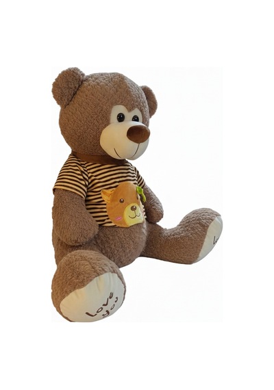 Çizgili Tişörtlü Peluş Ayı 60 Cm Kahverengi Çok Renkli