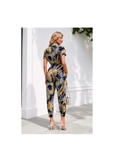 Kadın Modern Stil Tül Kumaş Kısa Kollu Tulum Sarı