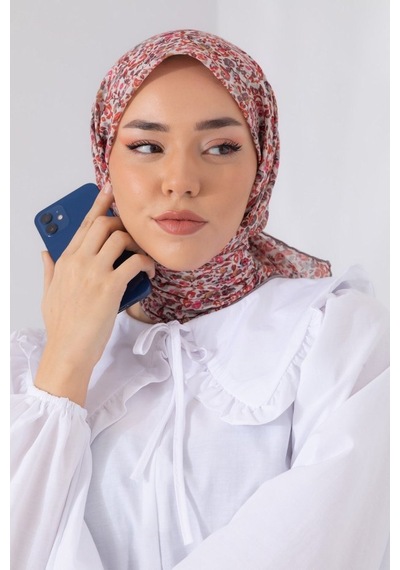 Silk Home Karanfil Desen Soft Pamuk Eşarp Nar Çiçeği