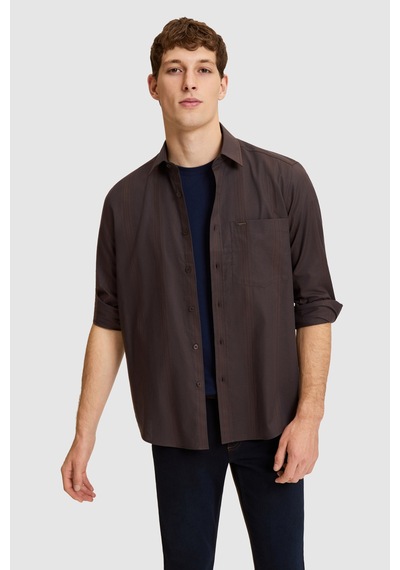U.S. Polo Assn. Erkek Koyu Kahverengi Comfort Fit %100 Pamuk Cepli Uzun Kollu Gömlek 50332463-vr084