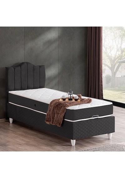 Trend Tek Kişilik Baza Başlık Letto Yatak Seti Antrasit 90 x 200