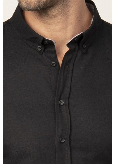 Tudors Slim Fit Dar Kesim Oxford Spor Erkek Gömlek-20619 Siyah