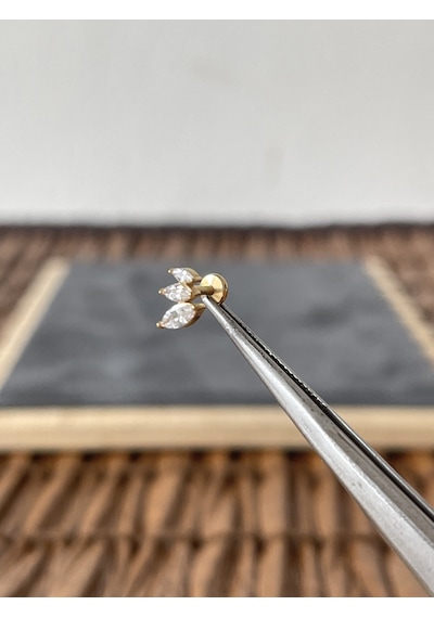 %100 Cerrahi Çelik Üç Markiz Zirkon 6 X 1.2 MM Altın Labret Piercing Altın