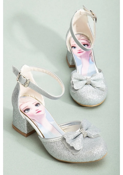 Nese Shoes Kız Çocuk Fiyonklu Prenses Topuklu Ayakkabı Gümüş