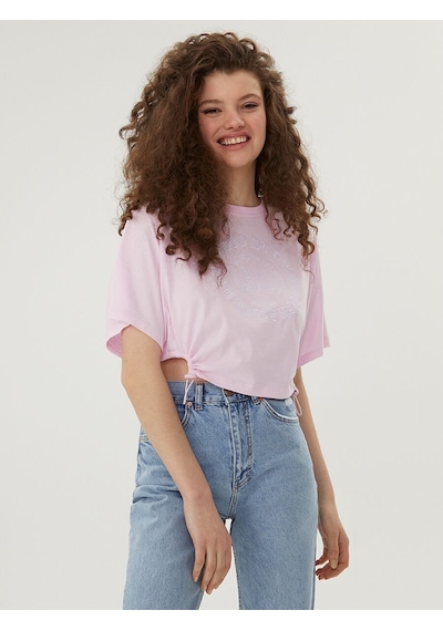LOFT Crop Kadın Tshirt K.kol Lf2028934 Q1.v1 Pembe